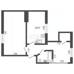 2-к квартира, вторичка, 39м2, 4/4 этаж