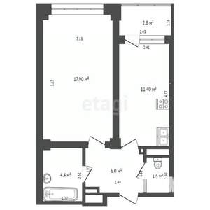 2-к квартира, вторичка, 42м2, 17/21 этаж