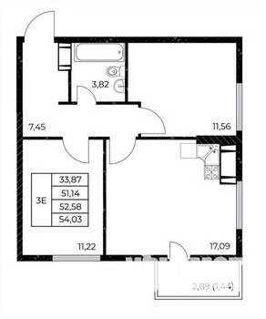 2-к квартира, вторичка, 54м2, 21/25 этаж