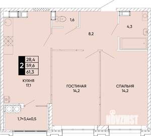 2-к квартира, вторичка, 61м2, 13/22 этаж