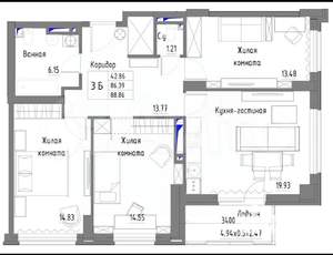 4-к квартира, вторичка, 90м2, 21/25 этаж