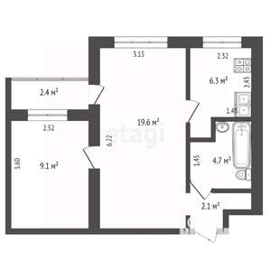 2-к квартира, вторичка, 52м2, 7/9 этаж