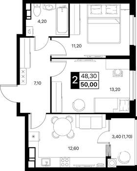 2-к квартира, вторичка, 50м2, 12/12 этаж