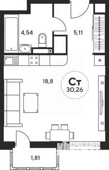 Студия квартира, вторичка, 30м2, 17/25 этаж