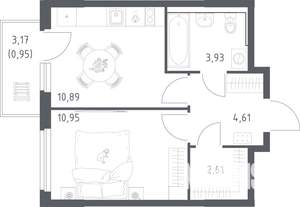 1-к квартира, вторичка, 34м2, 10/17 этаж