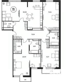 4-к квартира, вторичка, 117м2, 2/10 этаж