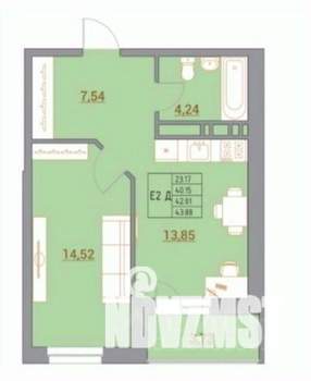 1-к квартира, сданный дом, 40м2, 13/24 этаж