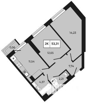 2-к квартира, вторичка, 53м2, 2/21 этаж