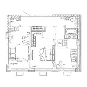 2-к квартира, строящийся дом, 70м2, 7/12 этаж