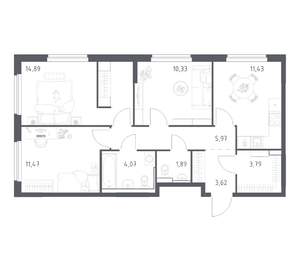 3-к квартира, вторичка, 67м2, 14/17 этаж