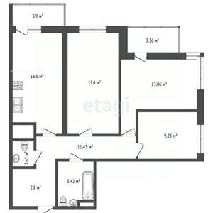 3-к квартира, вторичка, 87м2, 3/21 этаж