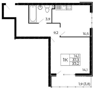 1-к квартира, вторичка, 39м2, 13/19 этаж