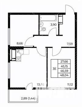 2-к квартира, вторичка, 48м2, 10/25 этаж