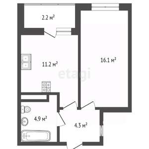 1-к квартира, вторичка, 33м2, 2/9 этаж