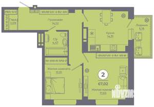2-к квартира, вторичка, 67м2, 14/24 этаж