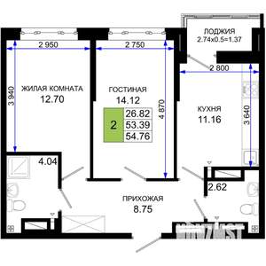 2-к квартира, вторичка, 55м2, 9/25 этаж