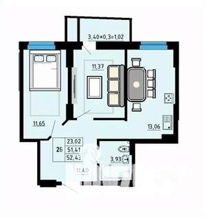 2-к квартира, строящийся дом, 52м2, 9/25 этаж