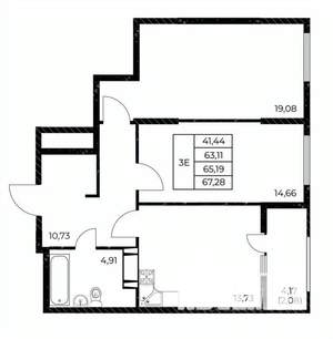 2-к квартира, вторичка, 67м2, 16/25 этаж