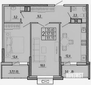 2-к квартира, вторичка, 61м2, 12/25 этаж