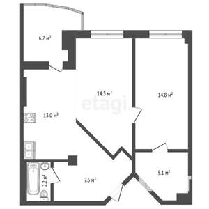 1-к квартира, вторичка, 64м2, 3/16 этаж