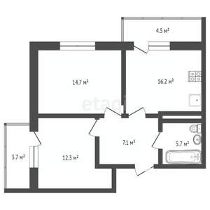 2-к квартира, вторичка, 58м2, 13/16 этаж