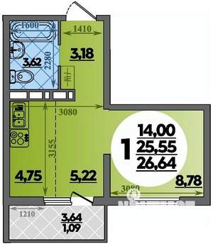 Студия квартира, вторичка, 27м2, 16/18 этаж