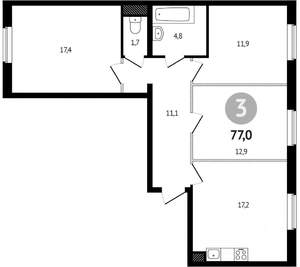 3-к квартира, вторичка, 75м2, 14/15 этаж