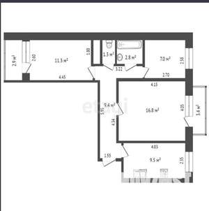 3-к квартира, вторичка, 58м2, 2/11 этаж