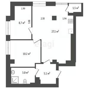 2-к квартира, вторичка, 84м2, 6/25 этаж