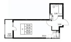 Студия квартира, строящийся дом, 32м2, 6/25 этаж