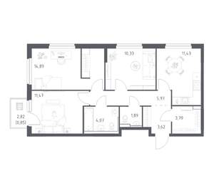 3-к квартира, вторичка, 68м2, 12/17 этаж