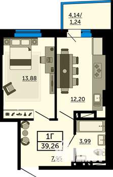 1-к квартира, вторичка, 39м2, 20/25 этаж