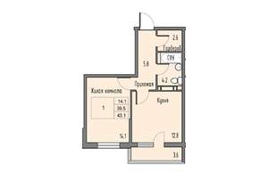1-к квартира, вторичка, 41м2, 5/16 этаж