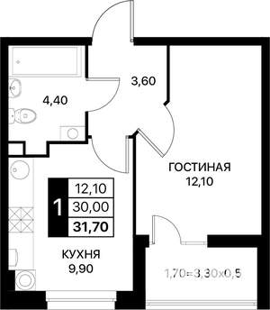 1-к квартира, вторичка, 32м2, 2/20 этаж