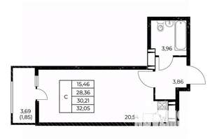 Студия квартира, вторичка, 32м2, 24/25 этаж