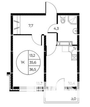 1-к квартира, строящийся дом, 37м2, 7/25 этаж