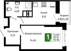 1-к квартира, вторичка, 35м2, 20/25 этаж