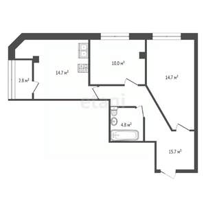 2-к квартира, вторичка, 63м2, 4/5 этаж