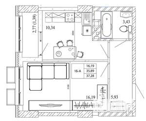 1-к квартира, строящийся дом, 38м2, 11/20 этаж