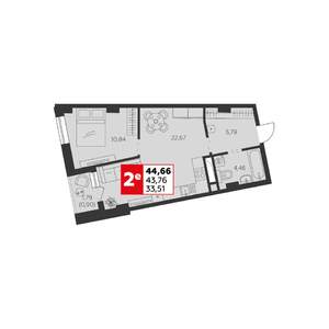 1-к квартира, строящийся дом, 45м2, 5/22 этаж