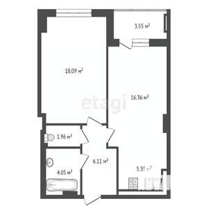 1-к квартира, вторичка, 55м2, 24/24 этаж
