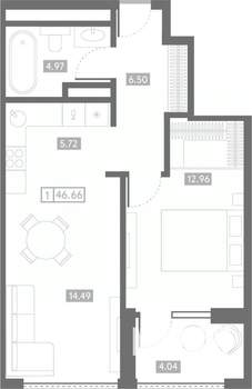 1-к квартира, вторичка, 47м2, 8/24 этаж