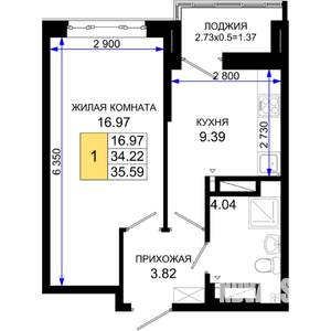 1-к квартира, вторичка, 36м2, 5/25 этаж
