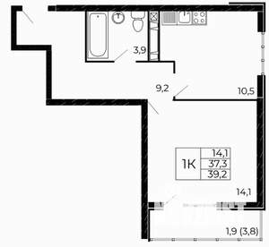 1-к квартира, вторичка, 39м2, 5/19 этаж