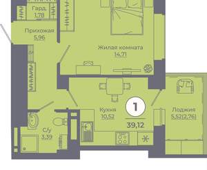 1-к квартира, вторичка, 39м2, 17/24 этаж