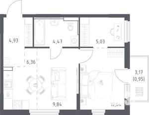 1-к квартира, вторичка, 42м2, 8/17 этаж