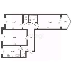 3-к квартира, вторичка, 63м2, 6/9 этаж
