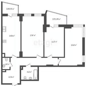 3-к квартира, вторичка, 77м2, 23/25 этаж