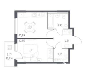 1-к квартира, вторичка, 34м2, 10/17 этаж