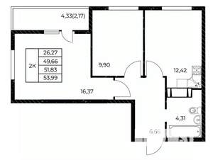 2-к квартира, вторичка, 54м2, 19/25 этаж